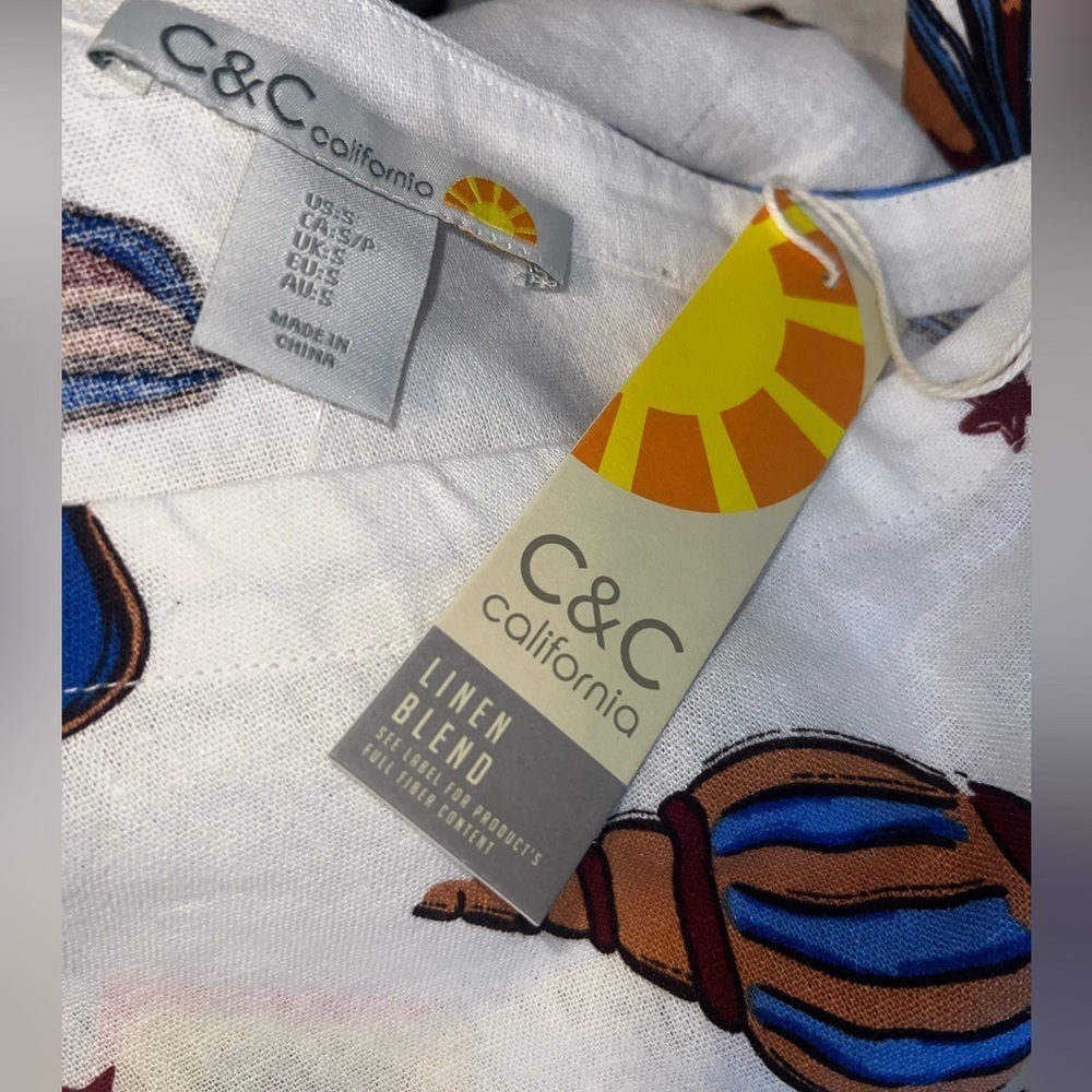 NWT C&C California Women’s Small Ivory Linen One Shoulder Seashell Maxi Dress S - Picture 10 of 16